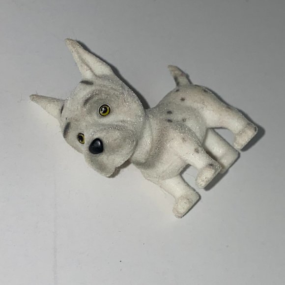 Pretend Play Velvety Flocked Miniature White Dog With Spots Pointed Ears Toy - Picture 8 of 9